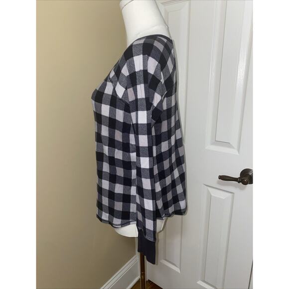 Victoria's Secret long sleeve top Women Small Black Gray Check Pullover Waffle - Picture 4 of 9